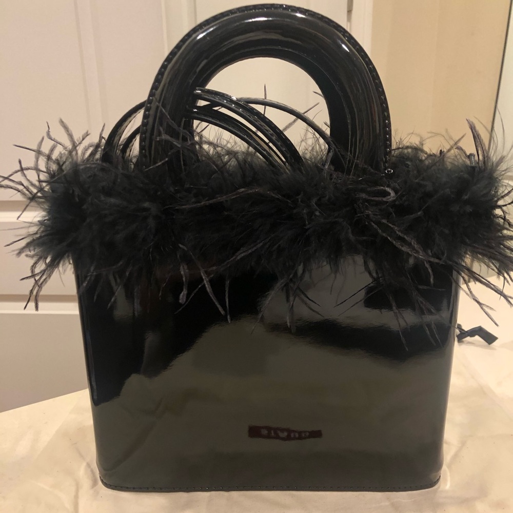 💔LAST CALL💔 STAUD feather trimmed patent leather tote NWT